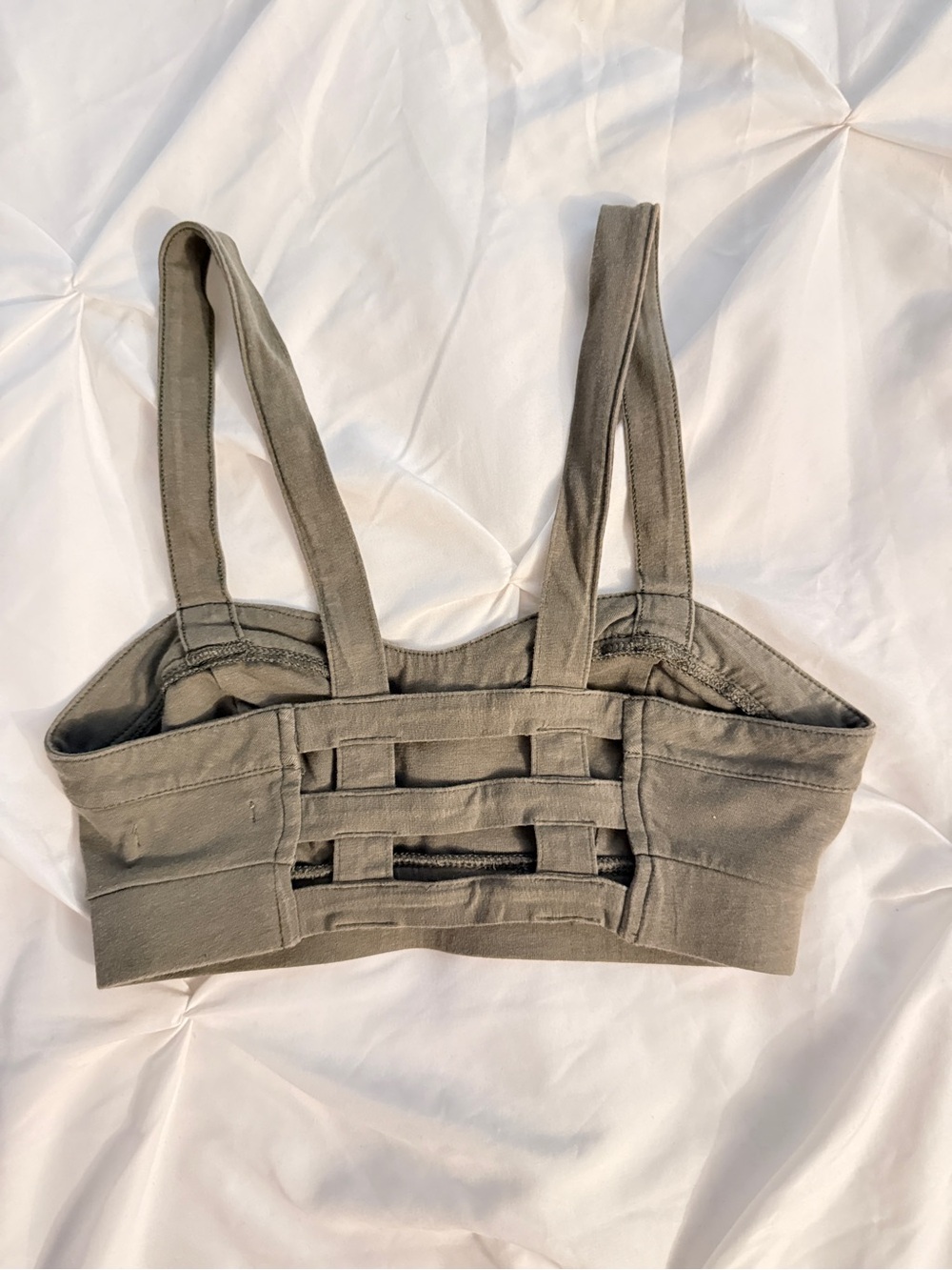 Women's Olive Strappy Crop Tank Top Cross Back Bra Army Green